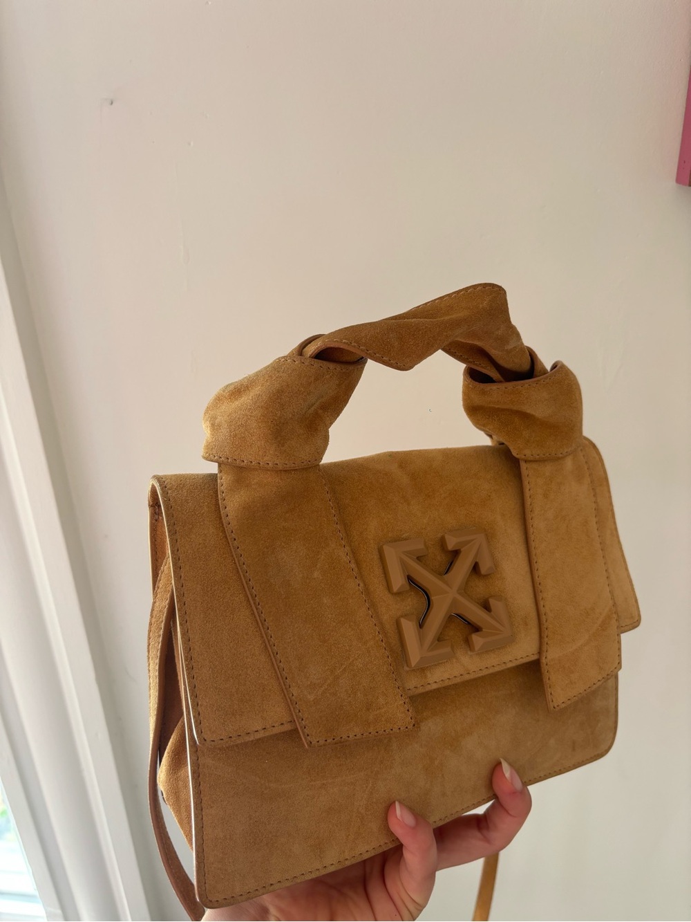 Off-White Suede Shoulder Bag in Camel